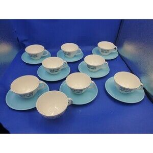 Vintage MCM Temporama Canonsburg Pottery (9) Coffee Tea Cups Mugs (8) Saucers